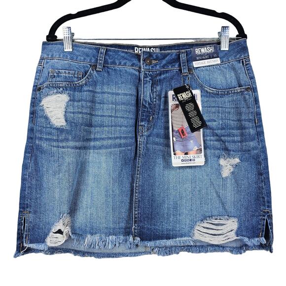 Rewashed Dresses & Skirts - Rewash Womens Size 32 Vintage Reunion Denim Mini Skirt Distressed NEW Pockets